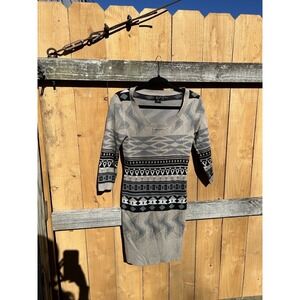 T/O Knit Bodycon Sweater Dress Womens Small Geometric Long Sleeve Winter Fall